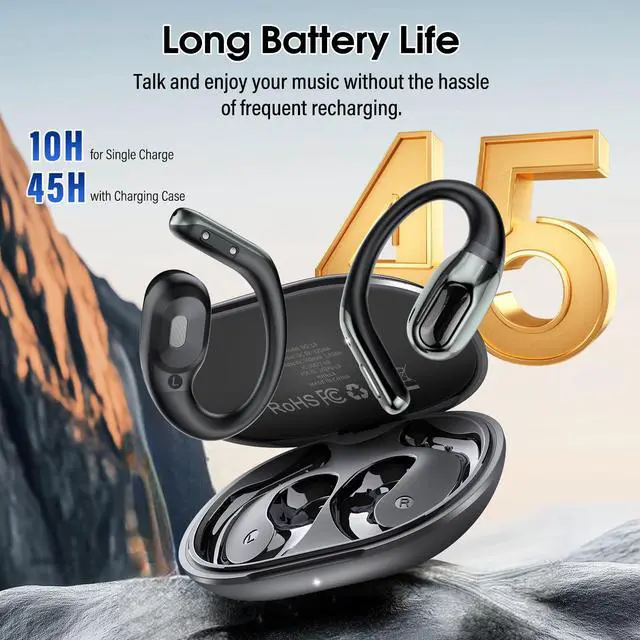 Alt view image 3 of 7 - Open Ear Headphones Bluetooth 6.0 Immersive Stereo, 2026 Wireless Sports Earbuds with Wide Area Tap, 45Hrs Lightweight Comfort Ear Buds with ENC Mic, IPX7 Waterproof Earphones for Gym/Running/Office