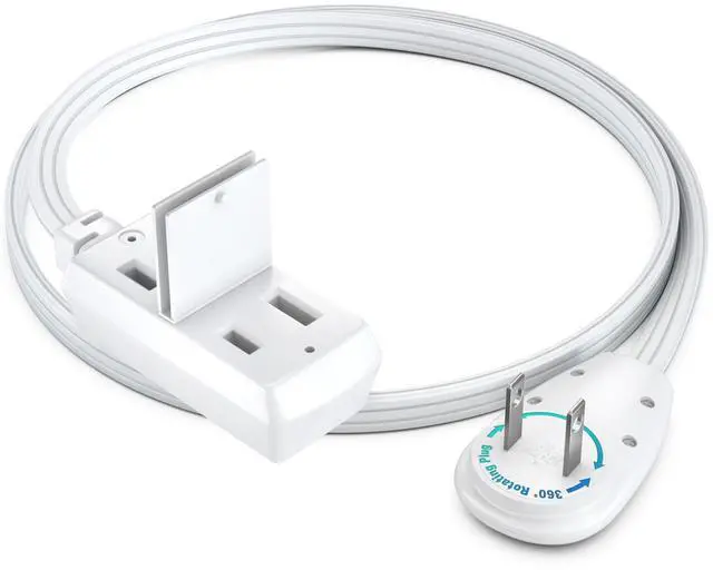 Main image of 1 Ft Extension Cord, 2 Prong, 360° Rotating Flat Plug, UL Certified, White Space-Saving Indoor Power Cord for Tight Spaces, Polarized
