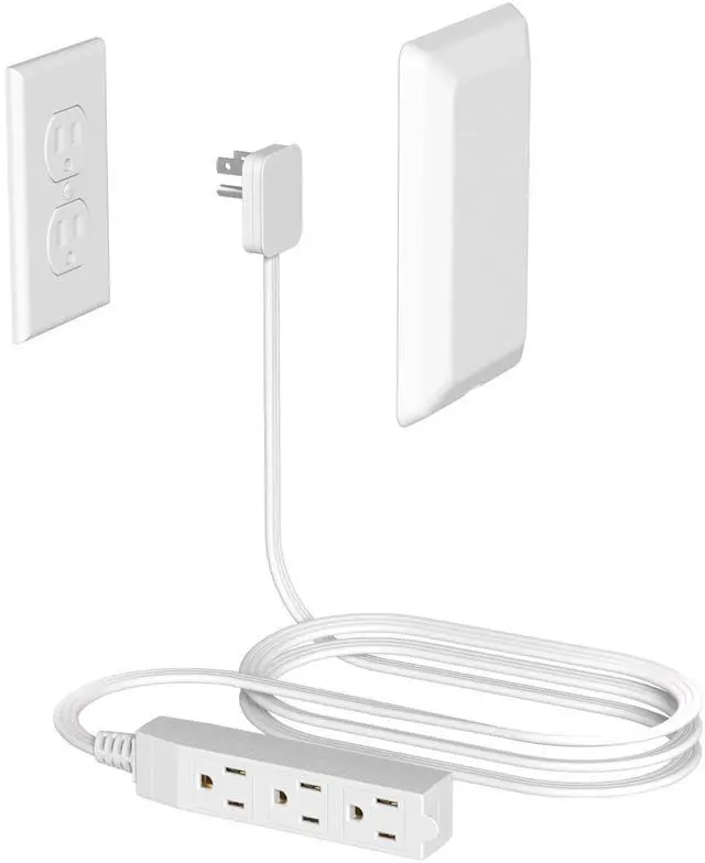 Main image of Flat Plug Power Strip Wall Outlet, 3 AC Outlets, Ultra Thin Extension Cord, Multi Socket Extender for Home Office, Dorm Room Essentials for Girls and Boys (White 5ft)