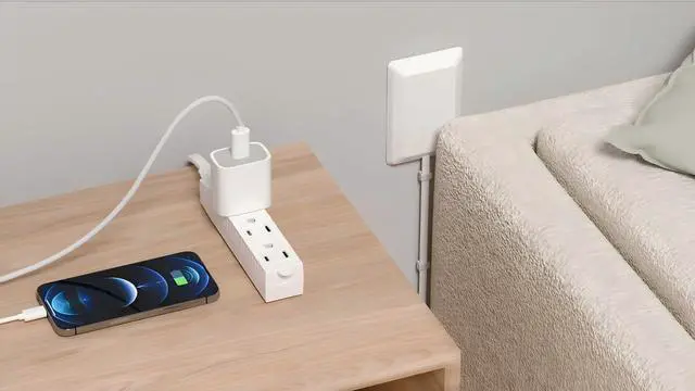 Alt view image 4 of 7 - Flat Plug Power Strip Wall Outlet, 3 AC Outlets, Ultra Thin Extension Cord, Multi Socket Extender for Home Office, Dorm Room Essentials for Girls and Boys (White 5ft)