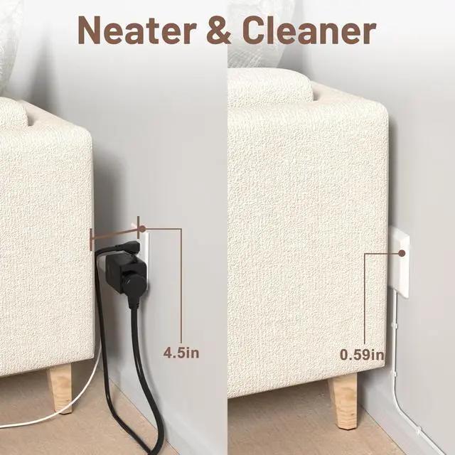 Alt view image 6 of 7 - Flat Plug Power Strip Wall Outlet, 3 AC Outlets, Ultra Thin Extension Cord, Multi Socket Extender for Home Office, Dorm Room Essentials for Girls and Boys (White 5ft)