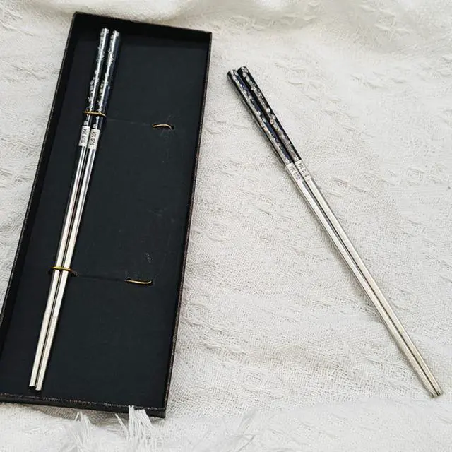 Alt view image 5 of 7 - 2Pairs Stainless Steel Chopsticks Reusable Dishwasher Black Silver