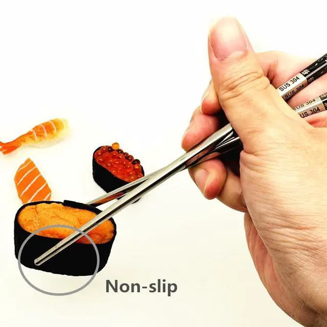 Alt view image 6 of 7 - 2Pairs Stainless Steel Chopsticks Reusable Dishwasher Black Silver