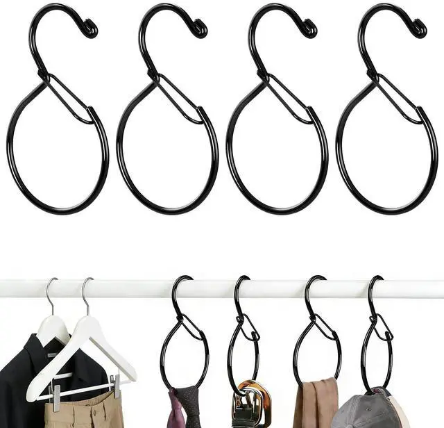Main image of 4 Pack Belt Hanger for Closet, Multipurpose Closet Hanger with S Hook, Rust-Resistant Metal Belt Organizer & Tie Rack for Belts, Ties, Scarves, Hats, Bags, Space Saving Wardrobe Storage (Black)