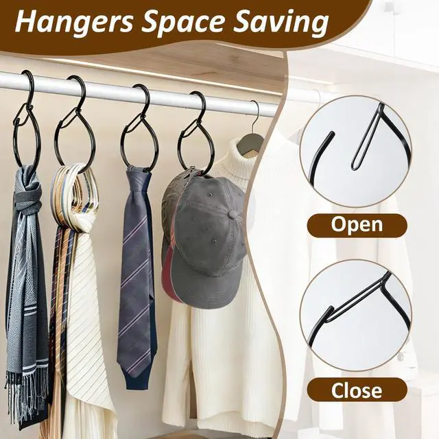 Alt view image 2 of 7 - 4 Pack Belt Hanger for Closet, Multipurpose Closet Hanger with S Hook, Rust-Resistant Metal Belt Organizer & Tie Rack for Belts, Ties, Scarves, Hats, Bags, Space Saving Wardrobe Storage (Black)