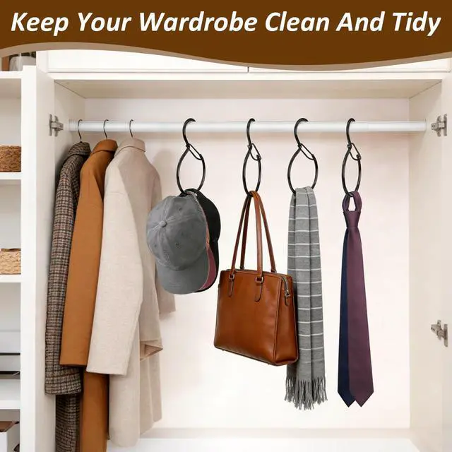 Alt view image 3 of 7 - 4 Pack Belt Hanger for Closet, Multipurpose Closet Hanger with S Hook, Rust-Resistant Metal Belt Organizer & Tie Rack for Belts, Ties, Scarves, Hats, Bags, Space Saving Wardrobe Storage (Black)