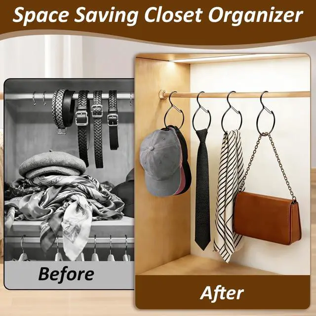 Alt view image 4 of 7 - 4 Pack Belt Hanger for Closet, Multipurpose Closet Hanger with S Hook, Rust-Resistant Metal Belt Organizer & Tie Rack for Belts, Ties, Scarves, Hats, Bags, Space Saving Wardrobe Storage (Black)