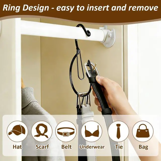Alt view image 5 of 7 - 4 Pack Belt Hanger for Closet, Multipurpose Closet Hanger with S Hook, Rust-Resistant Metal Belt Organizer & Tie Rack for Belts, Ties, Scarves, Hats, Bags, Space Saving Wardrobe Storage (Black)