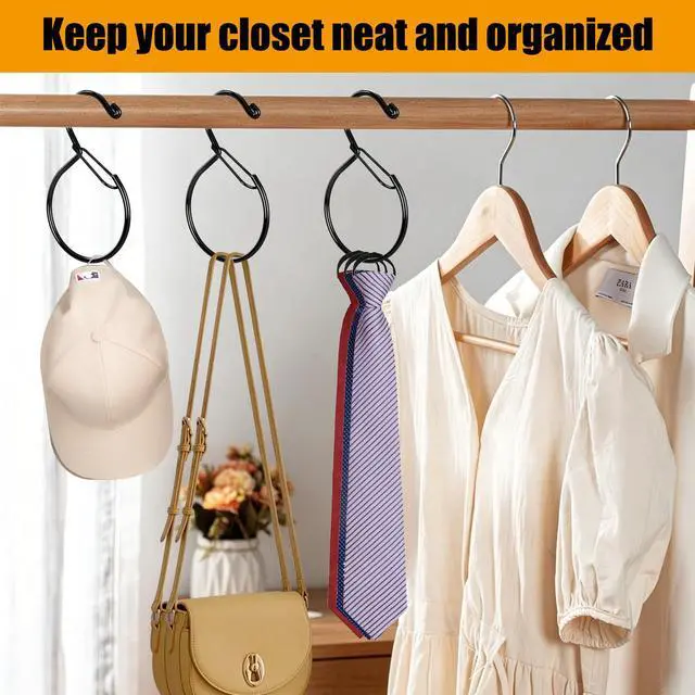 Alt view image 6 of 7 - 4 Pack Belt Hanger for Closet, Heavy Duty Metal Belt Organizer with S Hooks, Rustproof Tie Rack for Belts, Ties, Scarves, Bags & Accessories, Space Saving Closet Organizer