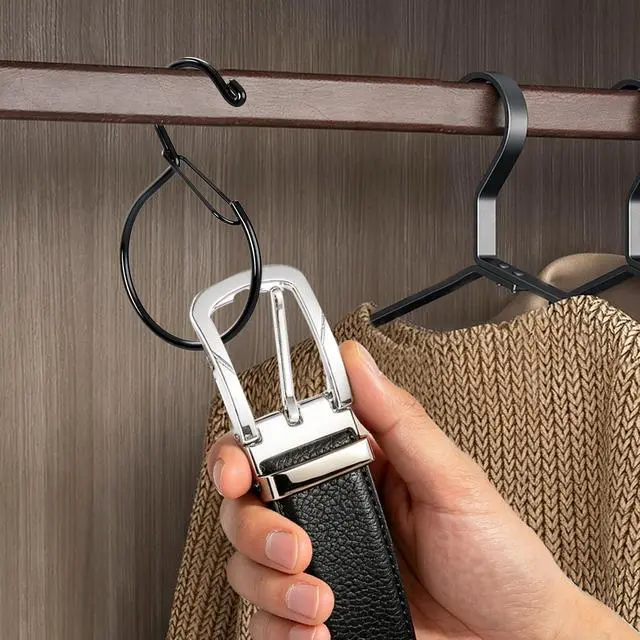 Alt view image 4 of 7 - 4 Pack Belt Hanger for Closet, Heavy Duty Metal Belt Organizer with S Hooks, Rustproof Tie Rack for Belts, Ties, Scarves, Bags & Accessories, Space Saving Closet Organizer