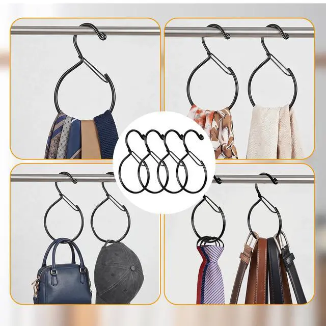 Alt view image 7 of 7 - 4 Pack Belt Hanger for Closet, Heavy Duty Metal Belt Organizer with S Hooks, Rustproof Tie Rack for Belts, Ties, Scarves, Bags & Accessories, Space Saving Closet Organizer