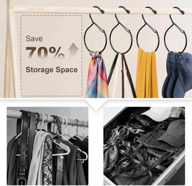 Alt view image 3 of 6 - Belt Hanger for Closet, Great Space Saving Belt Hanger, Durable and Sturdy Steel Material, Smooth & Burr-Free Surface, Easy to Use, Multipurpose Closet Hangers for Storing Ties, Scarfs, Hats, 4 Pack