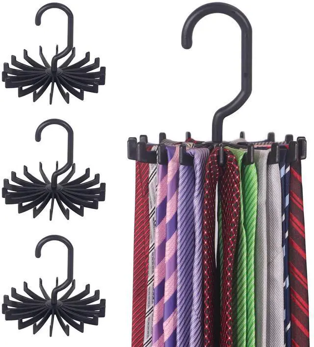 Main image of Tie Rack Hanger Holder Hooks Organizer for Mens, 360 Degree Rotating Tie Racks, Black