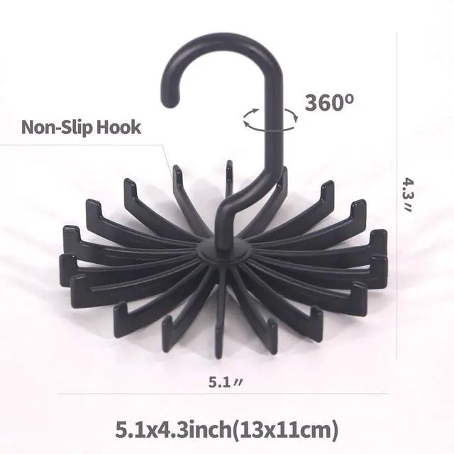 Alt view image 3 of 7 - Tie Rack Hanger Holder Hooks Organizer for Mens, 360 Degree Rotating Tie Racks, Black