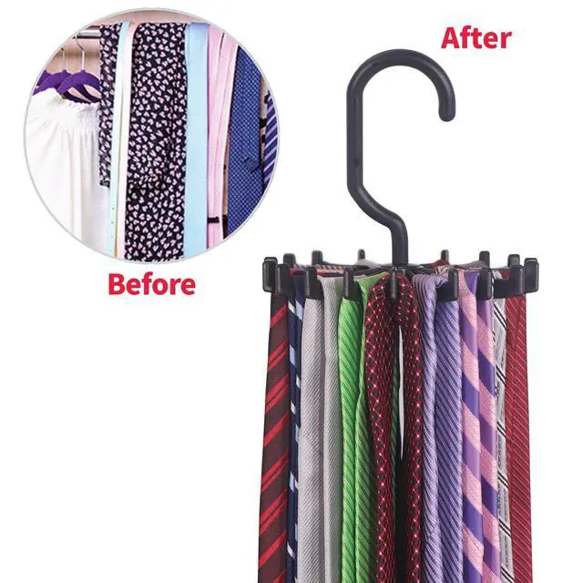 Alt view image 2 of 7 - Tie Rack Hanger Holder Hooks Organizer for Mens, 360 Degree Rotating Tie Racks, Black