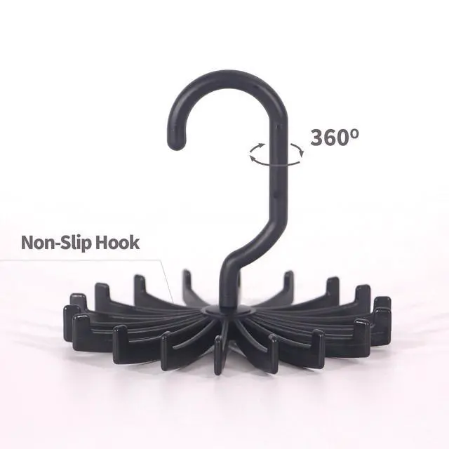 Alt view image 4 of 7 - Tie Rack Hanger Holder Hooks Organizer for Mens, 360 Degree Rotating Tie Racks, Black