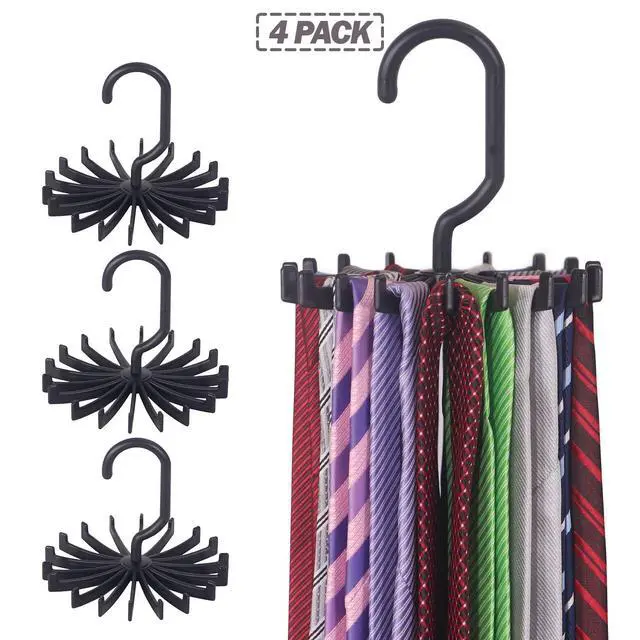 Alt view image 7 of 7 - Tie Rack Hanger Holder Hooks Organizer for Mens, 360 Degree Rotating Tie Racks, Black