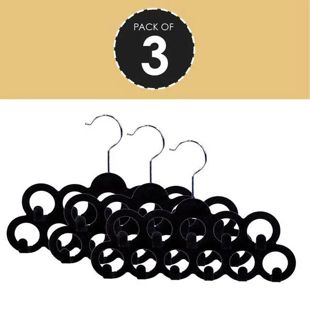Alt view image 3 of 7 - Storage Organizer for Closet (Pack of 3), Black | by Home Basics | Scarf Holder for Scarves and Ties | Slim Scarf Hangar Useful for Belts and Jewelry