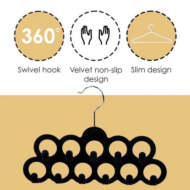 Alt view image 5 of 7 - Storage Organizer for Closet (Pack of 3), Black | by Home Basics | Scarf Holder for Scarves and Ties | Slim Scarf Hangar Useful for Belts and Jewelry
