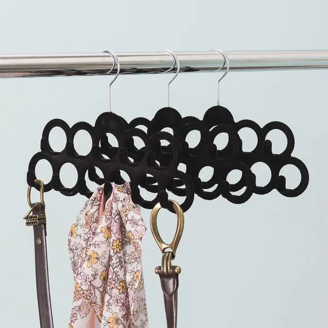Alt view image 6 of 7 - Storage Organizer for Closet (Pack of 3), Black | by Home Basics | Scarf Holder for Scarves and Ties | Slim Scarf Hangar Useful for Belts and Jewelry