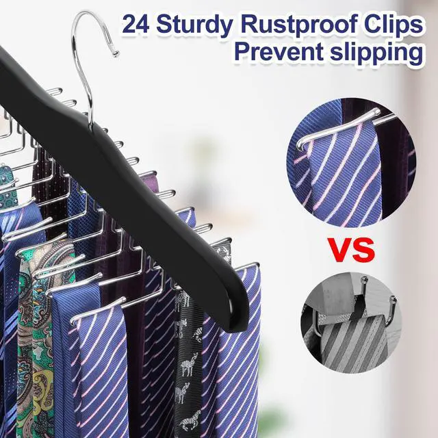 Alt view image 2 of 7 - Tie Rack Hanger for Closet, Wooden Tie Organizer for Men with 24 Folding Hooks, Space Saving Necktie Holder for Storage and Display Bra, Tank Top, Camisole (1-Pack), Black- CT14B