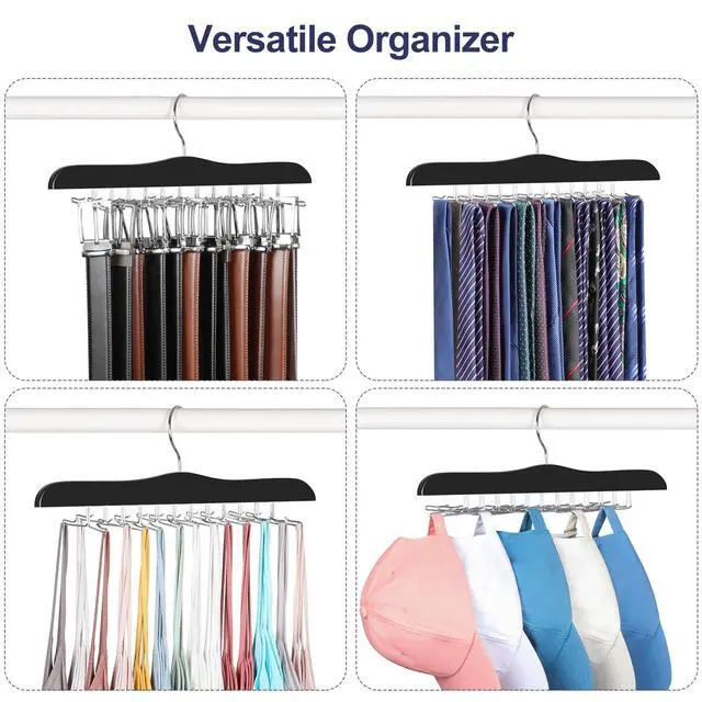 Alt view image 5 of 7 - Tie Rack Hanger for Closet, Wooden Tie Organizer for Men with 24 Folding Hooks, Space Saving Necktie Holder for Storage and Display Bra, Tank Top, Camisole (1-Pack), Black- CT14B