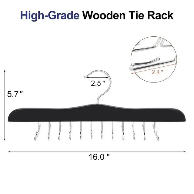 Alt view image 7 of 7 - Tie Rack Hanger for Closet, Wooden Tie Organizer for Men with 24 Folding Hooks, Space Saving Necktie Holder for Storage and Display Bra, Tank Top, Camisole (1-Pack), Black- CT14B
