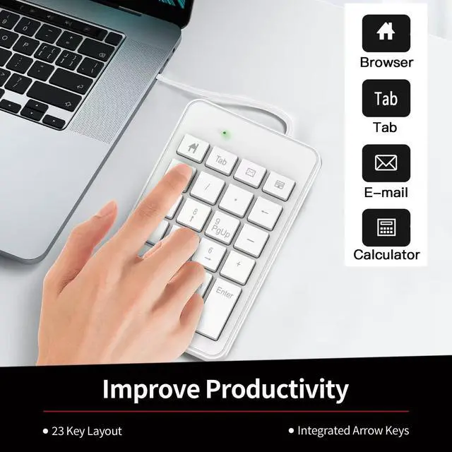 Alt view image 3 of 6 - Wired USB C Number Pad - 23 Keys Type C Numeric Keypad Upgraded 10 Key USB Keyboard Financial Accounting Numpad for Laptop, PC, MacBook, Notebook, Desktop,Surface Pro - White