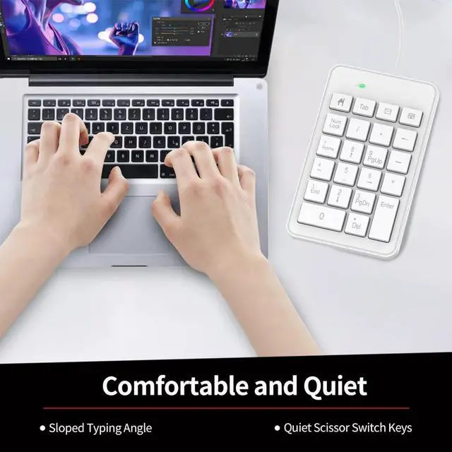 Alt view image 4 of 6 - Wired USB C Number Pad - 23 Keys Type C Numeric Keypad Upgraded 10 Key USB Keyboard Financial Accounting Numpad for Laptop, PC, MacBook, Notebook, Desktop,Surface Pro - White