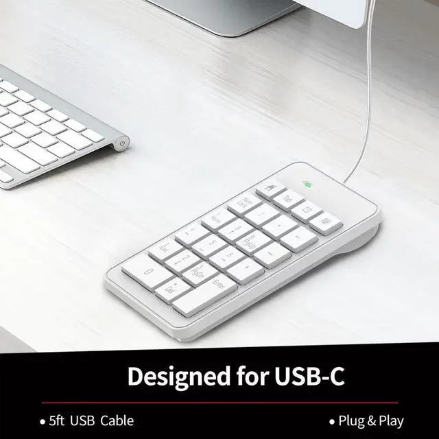 Alt view image 5 of 6 - Wired USB C Number Pad - 23 Keys Type C Numeric Keypad Upgraded 10 Key USB Keyboard Financial Accounting Numpad for Laptop, PC, MacBook, Notebook, Desktop,Surface Pro - White