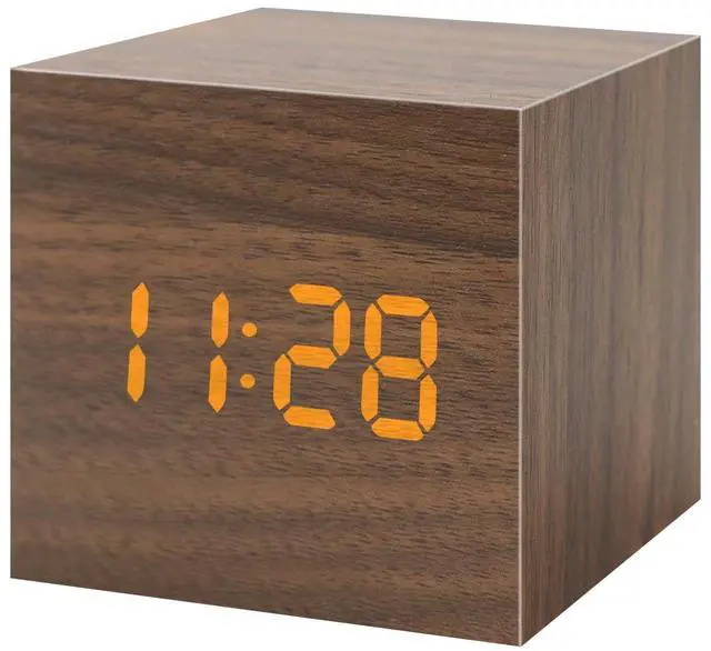 Main image of Wooden Digital Alarm Clocks for Bedrooms - Small LED Clock with, DC Port, Temperature, Snooze, DST, Wood Décor, Adapter Powered