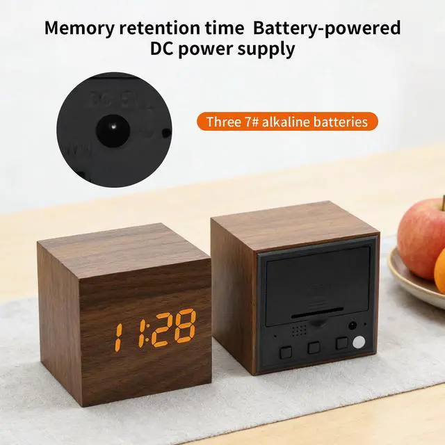 Alt view image 4 of 6 - Wooden Digital Alarm Clocks for Bedrooms - Small LED Clock with, DC Port, Temperature, Snooze, DST, Wood Décor, Adapter Powered
