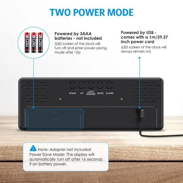 Alt view image 6 of 7 - Digital Alarm Clock, LED Clock for Bedroom, Electronic Desktop Clock with Temperature Display, Adjustable Brightness, Voice Control, 12/24H, 6.3" Large Display for Home, Bedroom, Office