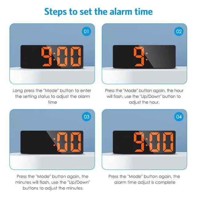 Alt view image 7 of 7 - Digital Alarm Clock, LED Clock for Bedroom, Electronic Desktop Clock with Temperature Display, Adjustable Brightness, Voice Control, 12/24H, 6.3" Large Display for Home, Bedroom, Office