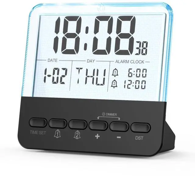 Main image of Transparent Bedside Digital Alarm Clock-Loud Alarm for Heavy Sleepers.Large Display,Date Function, Colorful Night Light.Modern Design.Battery Operated,Perfect for Kids,Teens in Bedroom(Black)