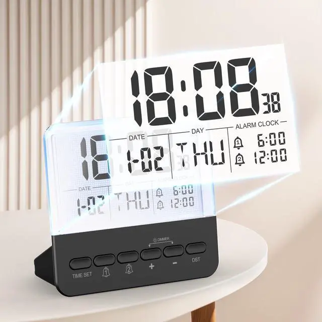 Alt view image 7 of 7 - Transparent Bedside Digital Alarm Clock-Loud Alarm for Heavy Sleepers.Large Display,Date Function, Colorful Night Light.Modern Design.Battery Operated,Perfect for Kids,Teens in Bedroom(Black)