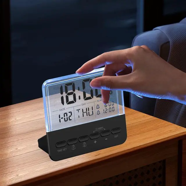 Alt view image 5 of 7 - Transparent Bedside Digital Alarm Clock-Loud Alarm for Heavy Sleepers.Large Display,Date Function, Colorful Night Light.Modern Design.Battery Operated,Perfect for Kids,Teens in Bedroom(Black)