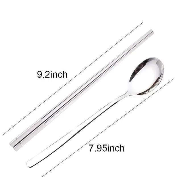 Alt view image 2 of 7 - Korean Chopstick and Spoon Set, Long Handle Stainless Steel Soup Spoon and Chopsticks, Dishwasher Safe, Set of 3. (Silver)