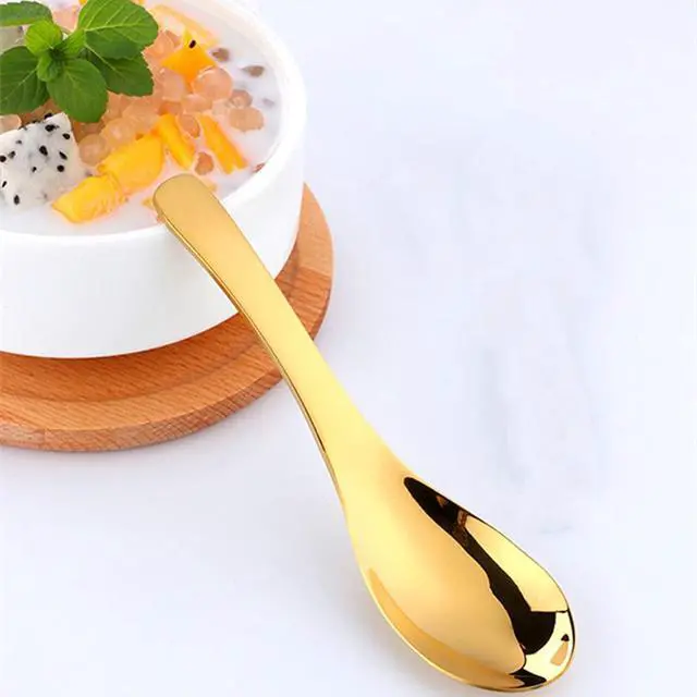 Alt view image 3 of 7 - Metal Soup Spoons and Chopsticks Set for 4 People, Reusable Stainless Steel Ramen Short Handle Spoon Set Asian, Christmas Gift Dishwasher Safe (Gold)