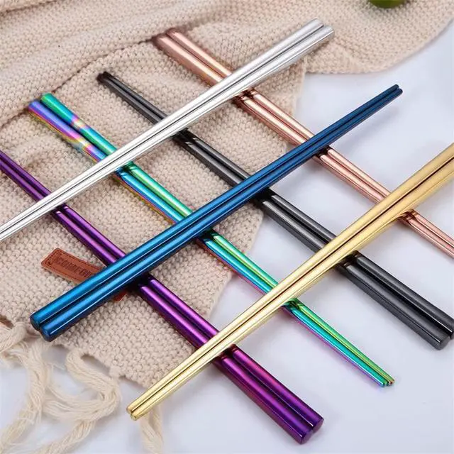 Alt view image 5 of 7 - Metal Soup Spoons and Chopsticks Set for 4 People, Reusable Stainless Steel Ramen Short Handle Spoon Set Asian, Christmas Gift Dishwasher Safe (Gold)