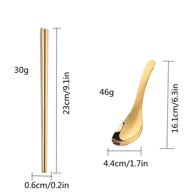 Alt view image 7 of 7 - Metal Soup Spoons and Chopsticks Set for 4 People, Reusable Stainless Steel Ramen Short Handle Spoon Set Asian, Christmas Gift Dishwasher Safe (Gold)