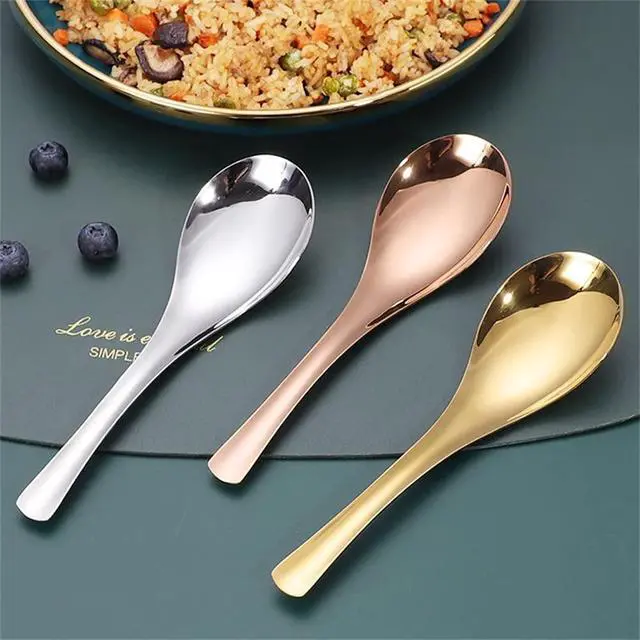 Alt view image 6 of 7 - Metal Soup Spoons and Chopsticks Set for 4 People, Reusable Stainless Steel Ramen Short Handle Spoon Set Asian, Christmas Gift Dishwasher Safe (Gold)