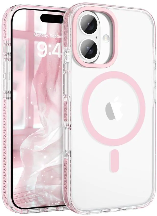 Main image of Magnetic for iPhone 16 Case 6.1", Compatible with Magsafe Military Shockproof Protective Bumper Cute Transparent Slim Anti-Yellowing Phone Case for iPhone 16 Cover, Clear Pink