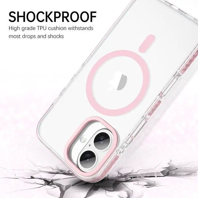 Alt view image 6 of 7 - Magnetic for iPhone 16 Case 6.1", Compatible with Magsafe Military Shockproof Protective Bumper Cute Transparent Slim Anti-Yellowing Phone Case for iPhone 16 Cover, Clear Pink