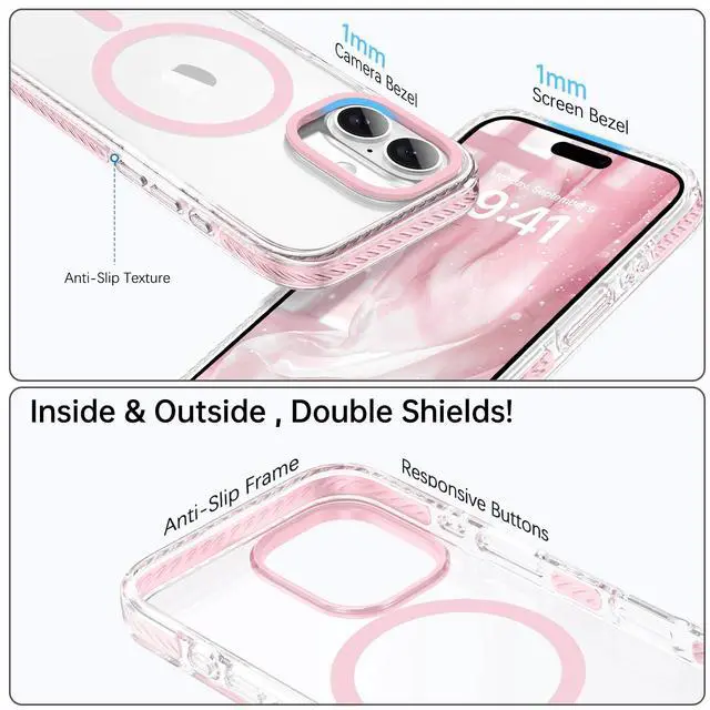 Alt view image 7 of 7 - Magnetic for iPhone 16 Case 6.1", Compatible with Magsafe Military Shockproof Protective Bumper Cute Transparent Slim Anti-Yellowing Phone Case for iPhone 16 Cover, Clear Pink
