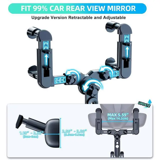 Alt view image 2 of 7 - Phone Mount for Car, 360° Rotatable and Retractable Car Phone Holder Mount