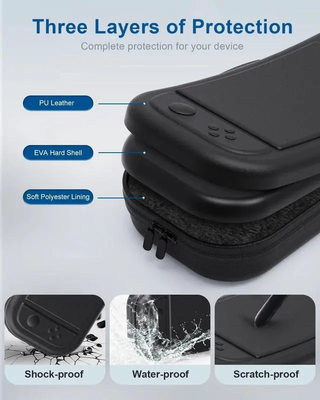 Alt view image 3 of 7 - Case with Tempered Glass Screen Protector for Nintendo Switch 2, 10 Game Cartridges and Large Capacity for Accessories, Portable Hard Shell Handheld Travel Protective Pouch