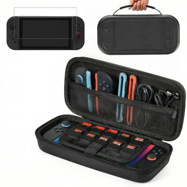 Main image of Case with Tempered Glass Screen Protector for Nintendo Switch 2, 10 Game Cartridges and Large Capacity for Accessories, Portable Hard Shell Handheld Travel Protective Pouch