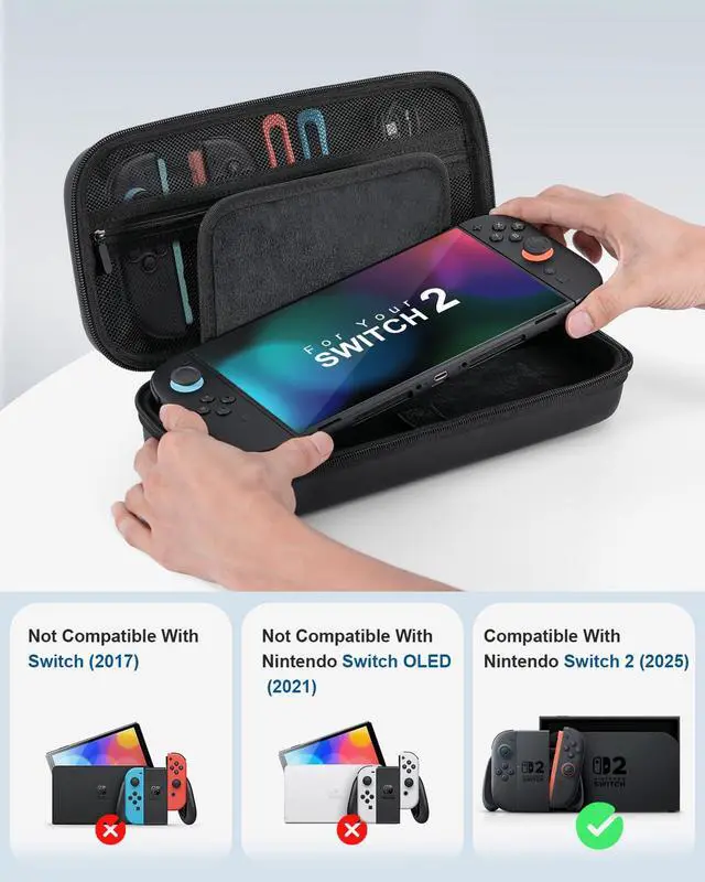 Alt view image 6 of 7 - Case with Tempered Glass Screen Protector for Nintendo Switch 2, 10 Game Cartridges and Large Capacity for Accessories, Portable Hard Shell Handheld Travel Protective Pouch
