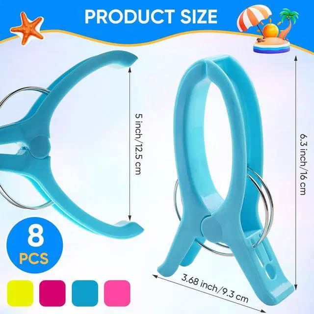 Alt view image 2 of 7 - Jumbo Quilting Clamps | 8 Pack Extra Large Beach Towel Clips | 5 inch Wide Opening Plastic Clips for Sewing, Binding, Keeping Towel Fabric in Place